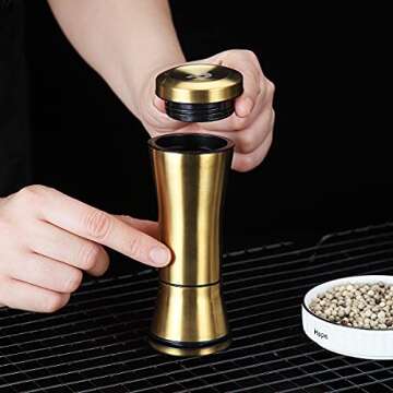 Kyraton Gold Salt and Pepper Shakers, Titanium Plating Stainless Steel Salt and Pepper Grinders Refillable Pepper Grinder, Pepper Mill, Salt Grinder, Salt Shaker, Salt Pepper Shaker Set of 2
