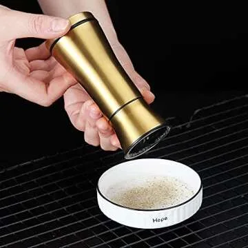 Kyraton Gold Salt and Pepper Shakers, Titanium Plating Stainless Steel Salt and Pepper Grinders Refillable Pepper Grinder, Pepper Mill, Salt Grinder, Salt Shaker, Salt Pepper Shaker Set of 2