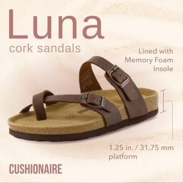 CUSHIONAIRE Luna Cork Footbed Women's Sandals - Comfortable Slip-On Slides with Adjustable Straps & ...