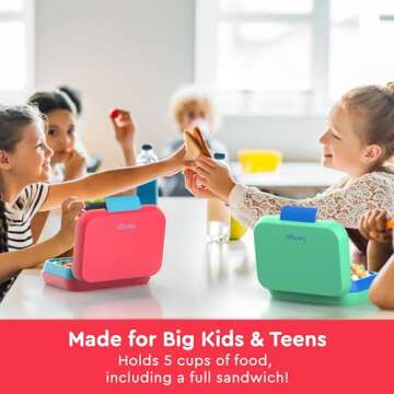 Bentgo Pop - Leak-Proof Lunch Box & Removable Divider for Ages 8+ & Teens - Lunch Container Holds 5 Cups of Food; 3-4 Compartments; Microwave/Dishwasher Safe; 2 Year Warranty (Flame Red/Turquoise)