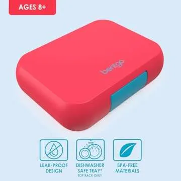 Bentgo Pop - Leak-Proof Lunch Box & Removable Divider for Ages 8+ & Teens - Lunch Container Holds 5 Cups of Food; 3-4 Compartments; Microwave/Dishwasher Safe; 2 Year Warranty (Flame Red/Turquoise)