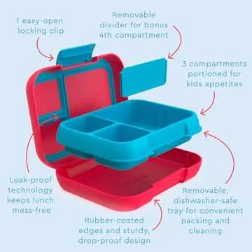Bentgo Pop - Leak-Proof Lunch Box & Removable Divider for Ages 8+ & Teens - Lunch Container Holds 5 Cups of Food; 3-4 Compartments; Microwave/Dishwasher Safe; 2 Year Warranty (Flame Red/Turquoise)