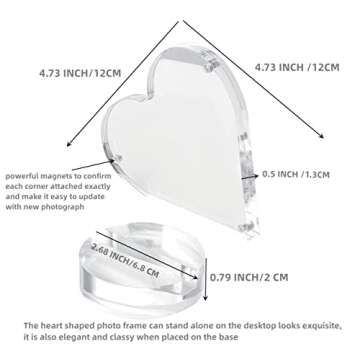 IEEK 2 PCS Acrylic Heart Shape Couple Photo Frame,Personalized Couples Gift for Lover Crystal Heart Picture Frame Decor Sign Heart Table Centerpiece for Coworker Appreciation Gift Teacher Thank You