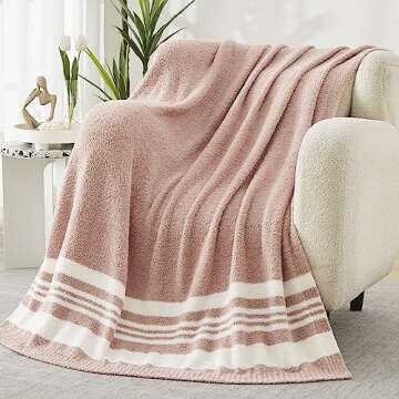 WRENGONGE Pink Throw Blanket, 50x70 Soft Cozy Microfiber Striped Throw Blankets for Couch, Sofa, Bed...