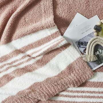 WRENGONGE Pink Throw Blanket, 50x70 Soft Cozy Microfiber Striped Throw Blankets for Couch, Sofa, Bed, Travel, Lightweight Fluffy Warm Plush Decorative Blankets for Women, Men,Kids Gift