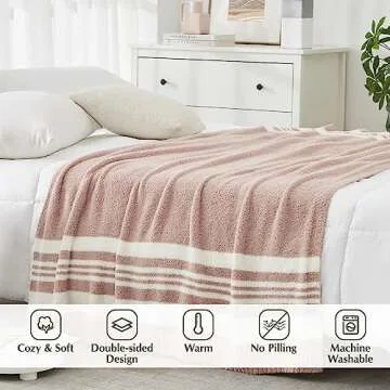 WRENGONGE Pink Throw Blanket, 50x70 Soft Cozy Microfiber Striped Throw Blankets for Couch, Sofa, Bed, Travel, Lightweight Fluffy Warm Plush Decorative Blankets for Women, Men,Kids Gift