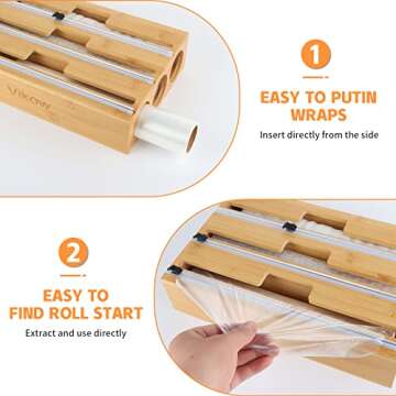 Vikow 3 in 1 Wrap Dispenser and Slide Cutter for Kitchen