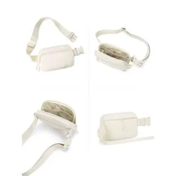 WESTBRONCO Fanny Packs for Women Men, Belt Bag with 4 Zipper Pockets, Fashion Waist Packs, Lightweight Crossbody Bags with Adjustable Strap for Workout/Running/Hiking (Beige)