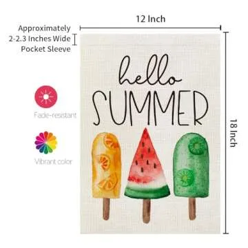 CROWNED BEAUTY Hello Summer Ice Cream Garden Flag 12×18 Inch Double Sided for outside Small Seasonal Holiday Burlap Yard Flag
