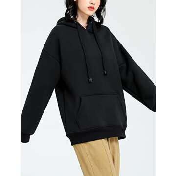Yeokou Women's Winter Hoodies Pullover Sherpa Fleece Warm Heavyweight Sweatshirt(Black-L)