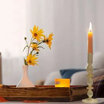 Curated & Cozy Table Decor Glass Candle Holder - Tall Glass Taper Candle Holder for Home Decor, Office Decor, Kitchen Table Decor - Centerpiece Table Decorations Glass Candlestick Holder