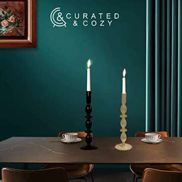 Curated & Cozy Table Decor Glass Candle Holder - Tall Glass Taper Candle Holder for Home Decor, Office Decor, Kitchen Table Decor - Centerpiece Table Decorations Glass Candlestick Holder