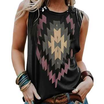 Akivide Western Aztec Ethnic Print Tank Tops for Women Summer Sleeveless Tops Western Aztec Casual C...