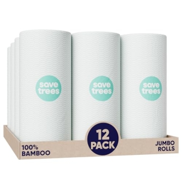 Save Trees Bamboo Paper Towels 12pk - Ultra Absorbent & Eco-Friendly 1800 Sheets - FSC Certified, Ch...