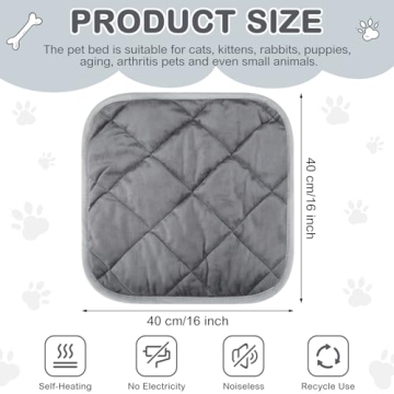 Clysee 4 Pack Self Heating Cat Pad Self Warming Dog Mat Reflects Body Heat Extra Warm Thermal Pet Pad Washable Dog Cat Bed Crate Bed Mat Blanket(Gray,16 x 16 Inch)