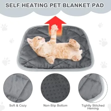 Clysee 4 Pack Self Heating Cat Pad Self Warming Dog Mat Reflects Body Heat Extra Warm Thermal Pet Pad Washable Dog Cat Bed Crate Bed Mat Blanket(Gray,16 x 16 Inch)