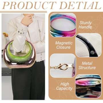 KAMEILONG Large Crescent Moon Acrylic Evening Clutch Purse Top-handle Unique Hobo Bag Elegant Marble Handbag for Wedding Party (champagne)