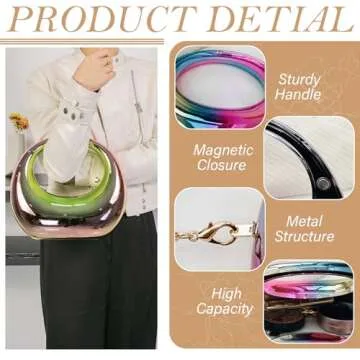 KAMEILONG Large Crescent Moon Acrylic Evening Clutch Purse Top-handle Unique Hobo Bag Elegant Marble Handbag for Wedding Party (champagne)