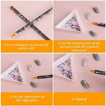 Blulu 10 Pcs Wax Pencil for Rhinestone Nail Point Drill Wax Pen Diamond Art Dotting Pen Self Adhesive Resin Picker Pencil Gem Picker Tool with 5 Pcs Triangular Bead Sorting Plate for Nail DIY Decor