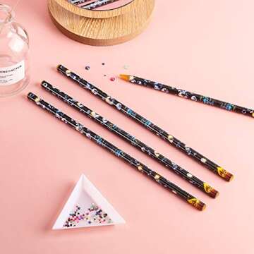 Blulu 10 Pcs Wax Pencil for Rhinestone Nail Point Drill Wax Pen Diamond Art Dotting Pen Self Adhesive Resin Picker Pencil Gem Picker Tool with 5 Pcs Triangular Bead Sorting Plate for Nail DIY Decor