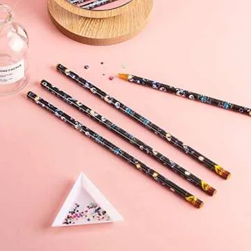 Blulu 10 Pcs Wax Pencil for Rhinestone Nail Point Drill Wax Pen Diamond Art Dotting Pen Self Adhesive Resin Picker Pencil Gem Picker Tool with 5 Pcs Triangular Bead Sorting Plate for Nail DIY Decor