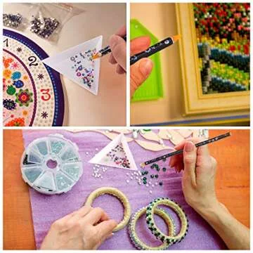 Blulu 10 Pcs Wax Pencil for Rhinestone Nail Point Drill Wax Pen Diamond Art Dotting Pen Self Adhesive Resin Picker Pencil Gem Picker Tool with 5 Pcs Triangular Bead Sorting Plate for Nail DIY Decor