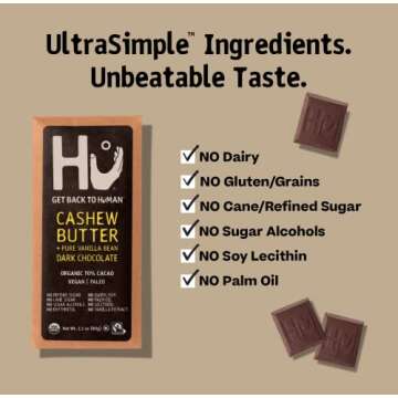 Hu Chocolate Bars | 6 Pack Cashew Butter & Vanilla Bean Chocolate | Natural Organic Vegan, Gluten Fr...