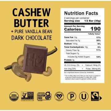 Hu Chocolate Bars | 6 Pack Cashew Butter & Vanilla Bean Chocolate | Natural Organic Vegan, Gluten Free, Paleo, Non GMO, Fair Trade Dark Chocolate | 2.1oz Each