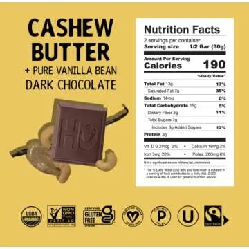 Hu Chocolate Bars | 6 Pack Cashew Butter & Vanilla Bean Chocolate | Natural Organic Vegan, Gluten Free, Paleo, Non GMO, Fair Trade Dark Chocolate | 2.1oz Each