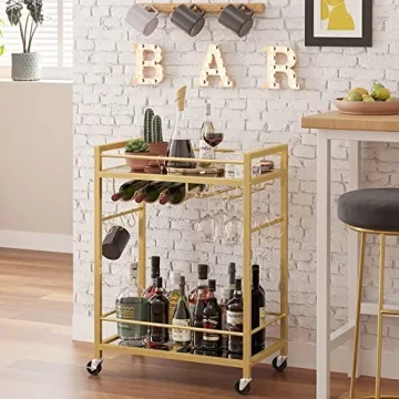 TUTOTAK Multifunctional Bar Cart with Wine Rack