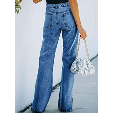 Dokotoo Womens Flare Jeans High Waisted Stylish Vintage Washed Side Split Straight Wide Leg Denim Pa...