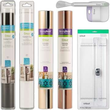 Cricut Explore Air 2 with Everyday Iron-On Samplers, Vinyl Rolls, Essential Tool Set and Portable Tr...