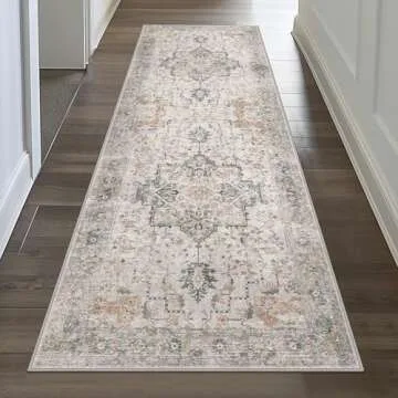 GENIMO Runner Rug 2x5 Non Slip Machine Washable Vintage Hallway Runner Rug, Low Pile Lightweight Rugs for Entryway, Hallway, Kitchen and Corridor, Light Taupe Brown