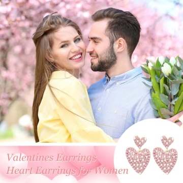 Pink Rhinestone Heart Earrings Valentines Gift for Her