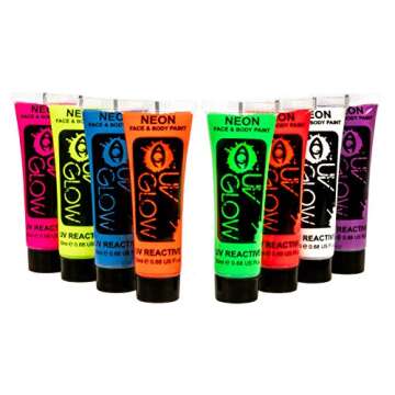 UV Glow Blacklight Face and Body Paint 0.68oz - Set of 8 Tubes - Neon Fluorescent