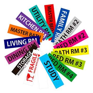 640 Pcs Removable Home Moving Labels 15 Pre-Printed Color-Coded Plus 1 Customizable Blank (Each Meas...