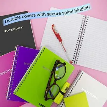 BAZIC Composition Book 100 Sheet 5" x 7" Poly Cover Spiral Notebook, Writing Journal Notebooks, Assorted Color 6-Pack