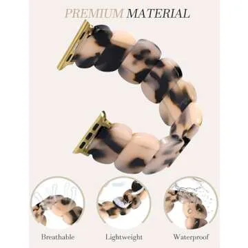 Newlibery Resin Stretchy Watch Bands Women Compatible with Apple Watch 38mm 40mm 41mm 42mm (S10) Tortoise Light Bracelet Beaded Elastic Strap for iWatch Series10/9/8/7/6/5/4/3/2/1/SE/Ultra (S)