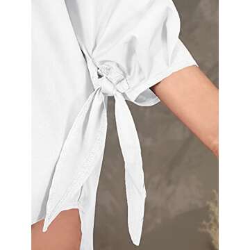 ZANZEA Womens Off Shoulder Summer Blouse Tunic Tops 3/4 Long Sleeve Tie Knot Ladies T-Shirts 01-White Medium