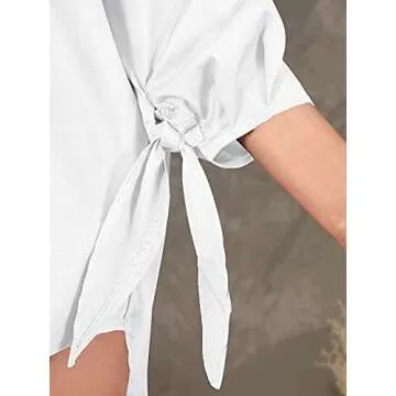 ZANZEA Womens Off Shoulder Summer Blouse Tunic Tops 3/4 Long Sleeve Tie Knot Ladies T-Shirts 01-White Medium