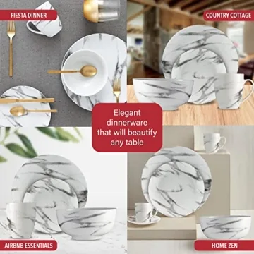 Safdie & Co. 16-Piece Marble Dinnerware Set for Stylish Dining