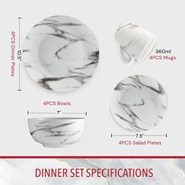 Safdie & Co. 16-Piece Marble Dinnerware Set for Stylish Dining