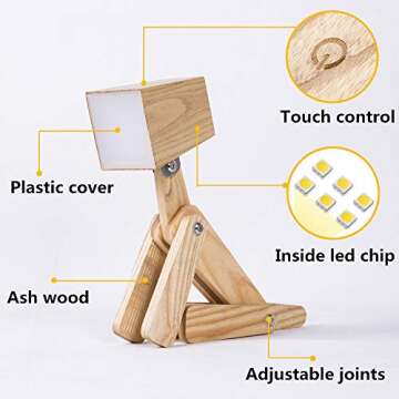 HROOME Super Cute Dog Table Lamp for Kids Room Bedroom Bedside - Dimmable Touch Control Wood Fun Unique Desk Lamp Warm White Light Gifts for Friends Boys Girls Dorm Farmhouse (Medium-Wood Color)