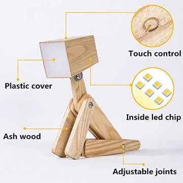 HROOME Super Cute Dog Table Lamp for Kids Room Bedroom Bedside - Dimmable Touch Control Wood Fun Unique Desk Lamp Warm White Light Gifts for Friends Boys Girls Dorm Farmhouse (Medium-Wood Color)