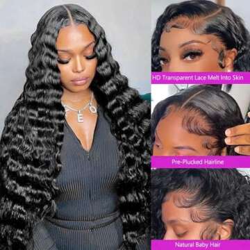 Vemalin 13x4 Loose Deep Wave Lace Front Wigs Human Hair 26inch HD Transparent Lace Front Wigs 180% D...