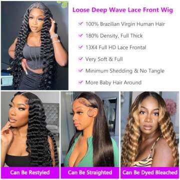 Vemalin 13x4 Loose Deep Wave Lace Front Wig - 180% Density