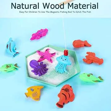 Sumind 4 Pieces Wooden Magnetic Fishing Poles Magnet Poles Fishing Rod for Wooden Magnetic Fishing Game for Kindergarten Preschool Girl Boy