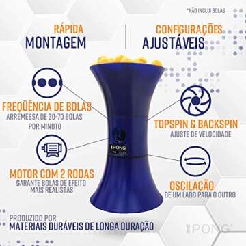 iPong V300 Table Tennis Training Robot - Serves 40mm Regulation Ping Pong Balls Automatically - Play Solo w/o Playback Mode on your Ping Pong Table - Various Models Available, Size 19 , Blue