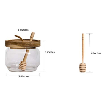 Modern Honey Jar Pot with Wood Lid and Dipper - 9 Oz