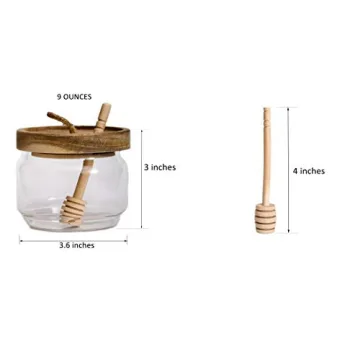 Modern Honey Jar Pot with Wood Lid and Dipper - 9 Oz